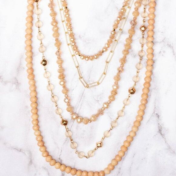 ONLY IN MIAMI MIXED CRYSTAL BEADS LAYERED GOLD NECKLACE - Picture 2 of 2